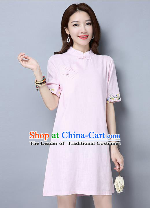 Traditional Ancient Chinese National Costume, Elegant Hanfu Mandarin Qipao Brocade Embroidered Pink Dress, China Tang Suit Chirpaur Republic of China Cheongsam Upper Outer Garment Elegant Dress Clothing for Women
