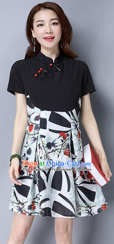 Traditional Ancient Chinese National Costume, Elegant Hanfu Mandarin Collar Stitching Color Matching Black Dress, China Cheongsam Upper Outer Garment Elegant Dress Clothing for Women