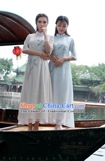 Traditional Ancient Chinese National Costume, Elegant Hanfu Mandarin Qipao Chiffon Dress, China Tang Suit Chirpaur Republic of China Lady Cheongsam Upper Outer Garment Elegant Dress Clothing for Women