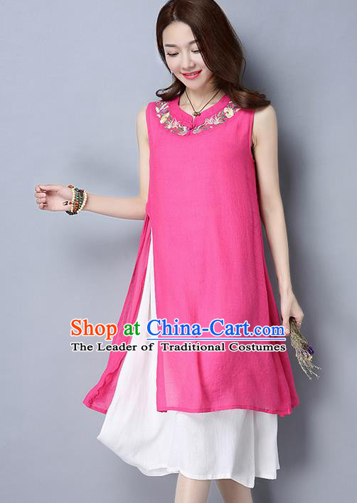 Traditional Ancient Chinese National Costume, Elegant Hanfu Mandarin Qipao Embroidery Pink Dress, China Tang Suit Chirpaur Cheongsam Upper Outer Garment Elegant Dress Clothing for Women