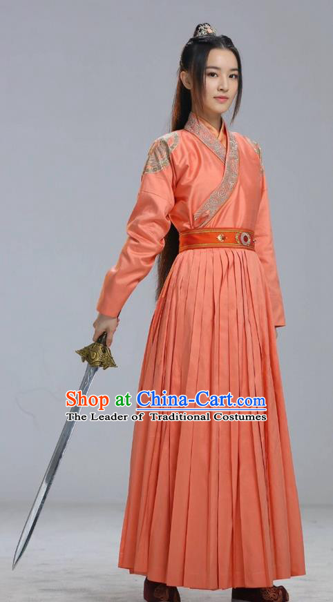 Traditional Ancient Chinese Elegant Female Swordsman Costume, Chinese Han Dynasty Imperial Princess Fairy Dress, Cosplay Chinese Chivalrous Hanfu Trailing Clothing for Women