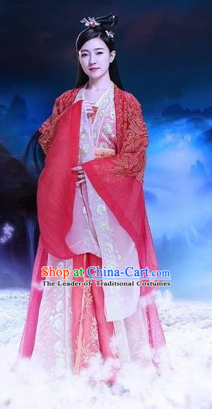 Traditional Ancient Chinese Elegant Swordsman Costume, Chinese Han Dynasty Princess Wedding Red Dress, Cosplay Chinese Television Drama Jade Dynasty Qing Yun Faction Peri Hanfu Embroidery Clothing for Women