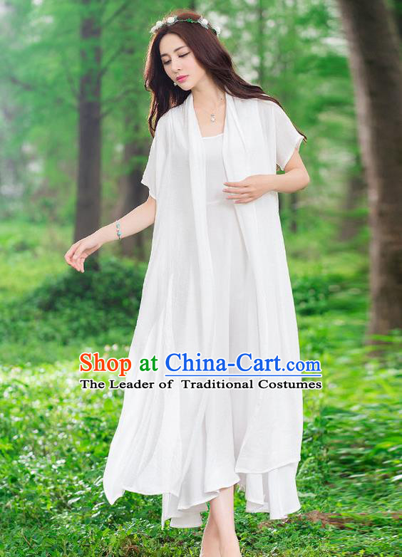 Traditional Ancient Chinese National Costume, Elegant Hanfu Embroidery White Cardigan, China Tang Suit Cape, Upper Outer Garment Dust Coat Cloak Clothing for Women