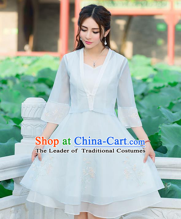 Traditional Ancient Chinese National Costume, Elegant Hanfu Embroidery Flowers Dress, China Tang Suit National Minority Dance Elegant Dress Clothing for Women