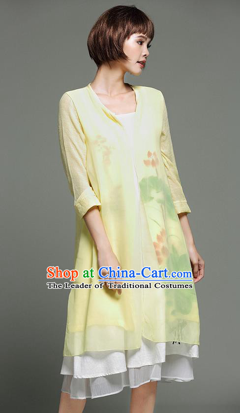 Traditional Ancient Chinese National Costume, Elegant Hanfu Yellow Cardigan, China Tang Suit Cape, Upper Outer Garment Dust Coat Cloak Clothing for Women