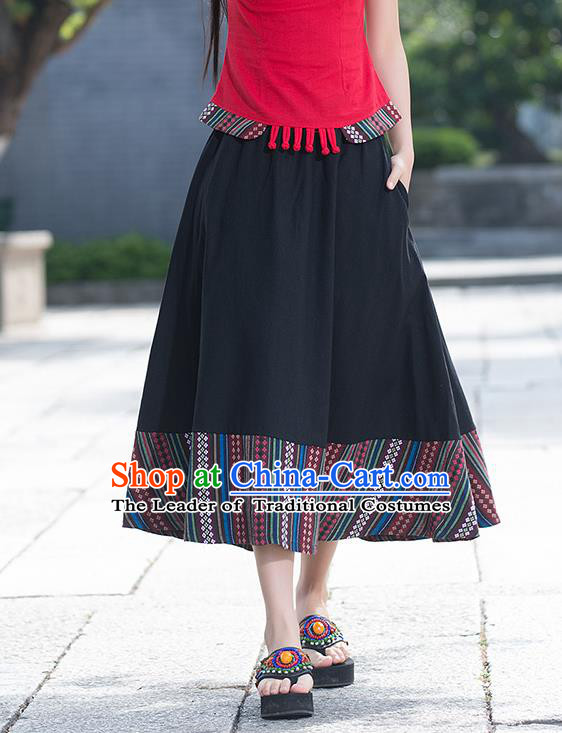 Traditional Ancient Chinese National Pleated Skirt Costume, Elegant Hanfu Flowers Long Back Skirt, China National Minority Tang Suit Big Swing Bust Skirt for Women
