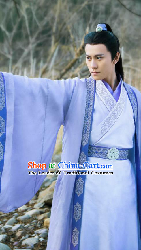 Traditional Ancient Chinese Elegant Swordsman Costume, Chinese Jiang hu Taoist Priest Disciple Dress, Cosplay Chinese Television Drama Jade Dynasty Qing Yun Faction Childe Hanfu Clothing for Men