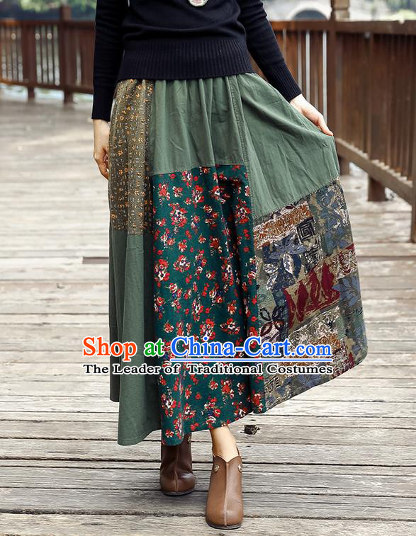 Traditional Ancient Chinese National Pleated Skirt Costume, Elegant Hanfu Floral Flowers Long Green Skirt, China Tang Suit Bust Skirt for Women
