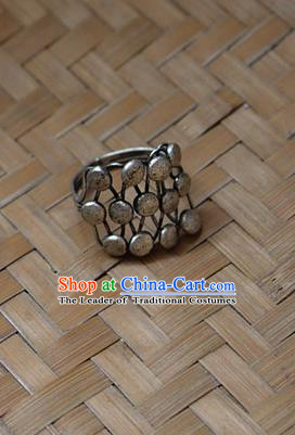 Traditional Chinese Miao Nationality Crafts Jewelry Accessory Classical Ring, Hmong Handmade Miao Silver Palace Finger Ring, Miao Ethnic Minority Ring for Women