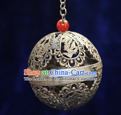 Traditional Chinese Miao Nationality Crafts Decoration Accessory Bronze Censer, Hmong Handmade Phoenix Round Burner Ornaments, Miao Ethnic Minority Exorcise Evil Incense Burner