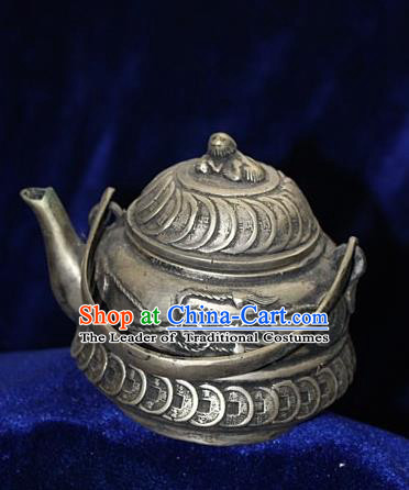 Traditional Chinese Miao Nationality Crafts Decoration Accessory Bronze Flagon, Hmong Handmade Miao Silver Flagon Ornaments, Miao Ethnic Minority Exorcise Evil Wine Pot