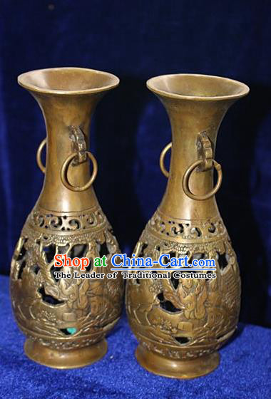 Traditional Chinese Miao Nationality Crafts Decoration Accessory Bronze Vase, Hmong Handmade Jardiniere Ornaments, Miao Ethnic Minority Exorcise Evil Flower Vase