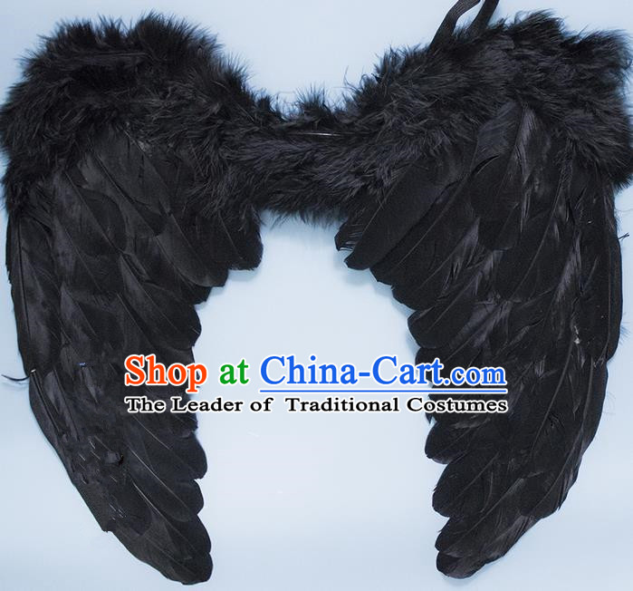 Chinese Children Kindergarten Stage Performance Prop Angel Black Feather Butterfly Wings for Kids