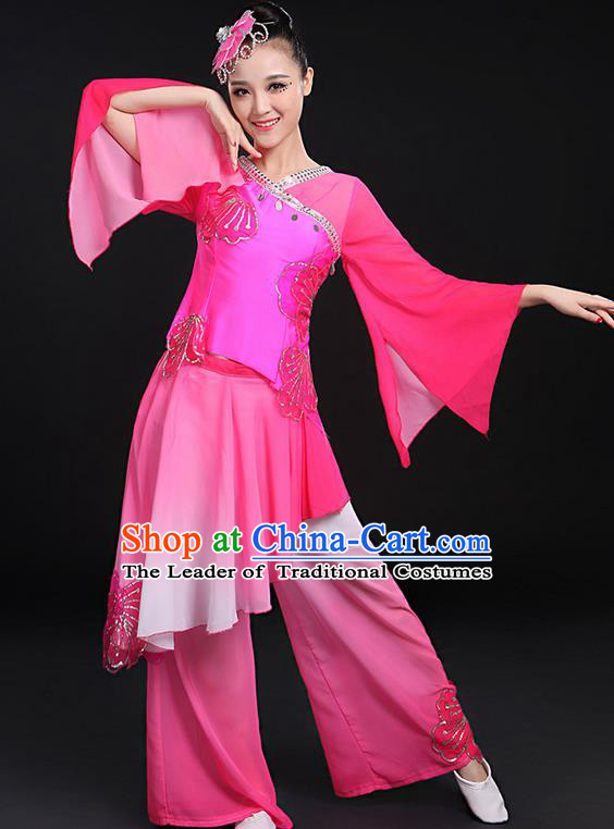 Traditional Chinese Yangge Fan Dancing Costume, Folk Dance Yangko Mandarin Sleeve Uniforms, Classic Dance Elegant Dress Drum Dance Butterfly Clothing for Women