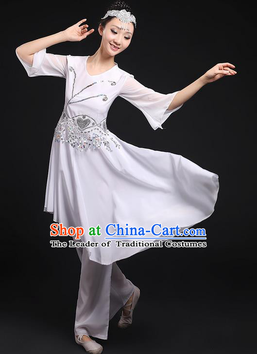 Traditional Chinese Yangge Fan Dancing Costume, Folk Dance Yangko Uniforms, Classic Umbrella Dance Elegant Big Swing Ink Painting Dress Drum Dance Clothing for Women