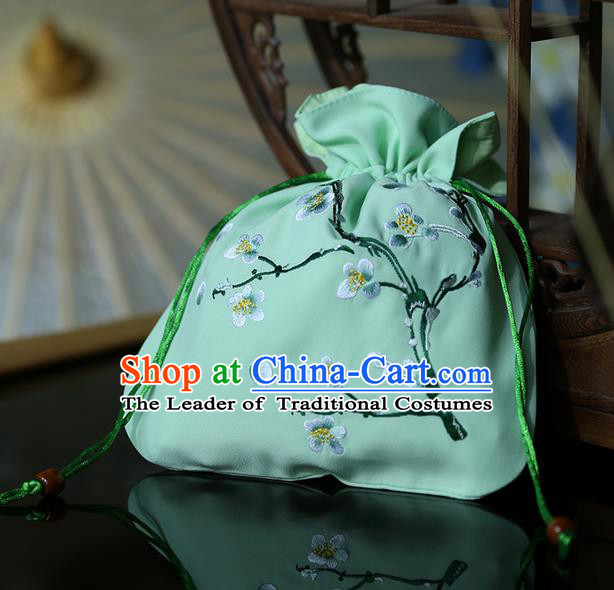 Traditional Ancient Chinese Young Lady Elegant Embroidered Wintersweet Green Handbags Cloth Bags for Women