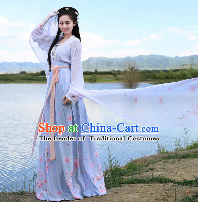 Traditional Ancient Chinese Young Lady Costume Embroidered Peach Blossom Blouse Boob Tube Top and Slip Skirt Complete Set, Elegant Hanfu Suits Clothing Chinese Tang Dynasty Imperial Princess Dress Clothing for Women