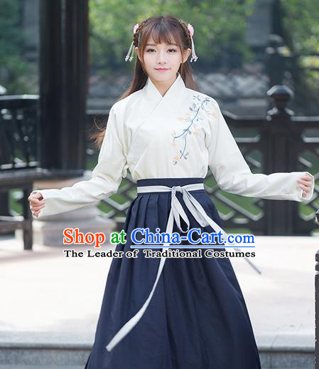 Traditional Ancient Chinese Young Lady Costume Embroidered Slant Opening Blouse, Elegant Hanfu Suits Clothing Chinese Ming Dynasty Imperial Princess Dress Clothing for Women