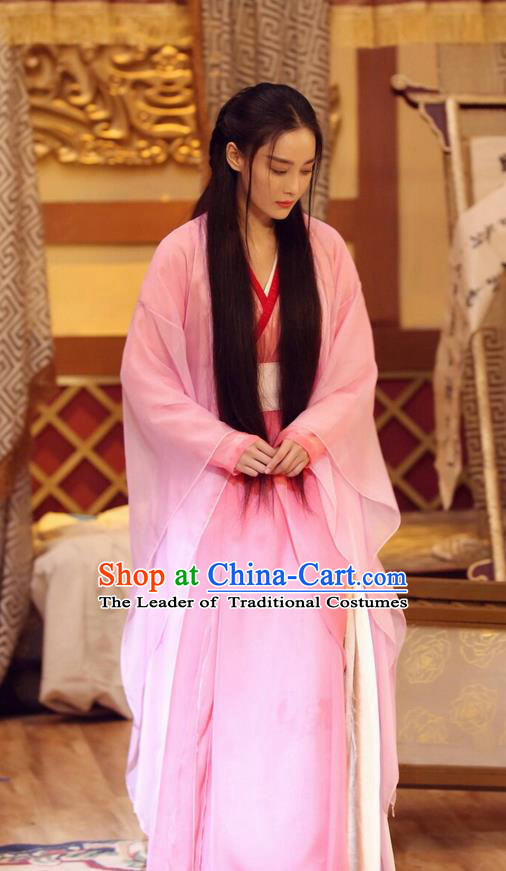 Traditional Ancient Chinese Princess Elegant Costume, Chinese Ming Dynasty Imperial Consort Pink Dress, Cosplay Chinese Television Drama Vagabondize Princess Hanfu Trailing Embroidery Clothing for Women
