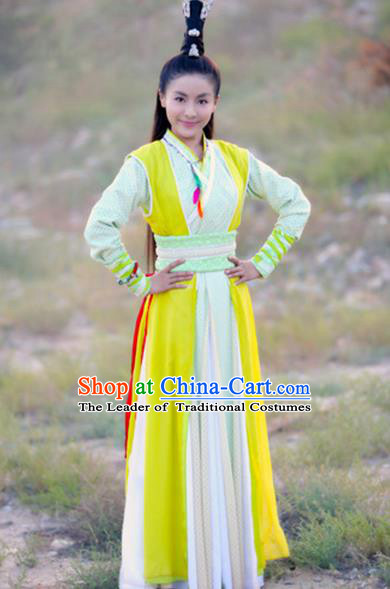 Traditional Ancient Chinese Swordswoman Costume, Chinese Ming Dynasty Chivalrous Woman Dress, Cosplay Chinese Television Drama Vagabondize Princess Hanfu Trailing Embroidery Clothing for Women