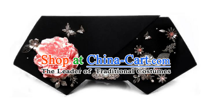 Traditional Ancient Chinese Hair Jewellery Accessories, Chinese Qing Dynasty Manchu Palace Lady Headwear Zhen Huan Big La fin Pink Peony Flowers Headpiece, Chinese Mandarin Imperial Concubine Flag Head Hat Decoration Accessories for Women