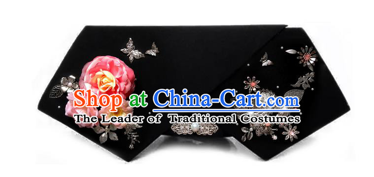 Traditional Ancient Chinese Hair Jewellery Accessories, Chinese Qing Dynasty Manchu Palace Lady Headwear Zhen Huan Big La fin Pink Flowers Headpiece, Chinese Mandarin Imperial Concubine Flag Head Hat Decoration Accessories for Women