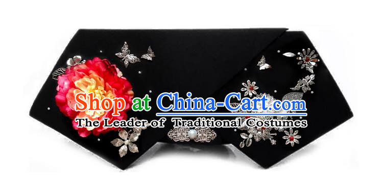 Traditional Ancient Chinese Hair Jewellery Accessories, Chinese Qing Dynasty Manchu Palace Lady Headwear Zhen Huan Big La fin Red Peony Flowers Headpiece, Chinese Mandarin Imperial Concubine Flag Head Hat Decoration Accessories for Women