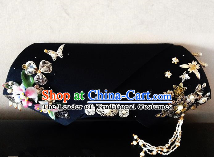 Traditional Ancient Chinese Imperial Consort Hair Jewellery Accessories, Chinese Qing Dynasty Manchu Palace Lady Pearl Headwear Zhen Huan Big La fin Headpiece, Chinese Mandarin Imperial Concubine Flag Head Hat Decoration Accessories for Women