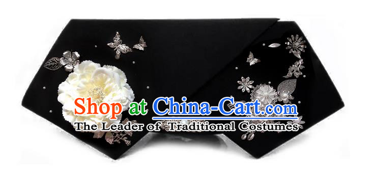 Traditional Ancient Chinese Hair Jewellery Accessories, Chinese Qing Dynasty Manchu Palace Lady Headwear Zhen Huan Big La fin White Peony Flowers Headpiece, Chinese Mandarin Imperial Concubine Flag Head Hat Decoration Accessories for Women