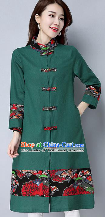 Traditional Chinese National Costume, Elegant Hanfu Stand Collar Green Coat, China Tang Suit Plated Buttons Cape, Upper Outer Garment Dust Coat Clothing for Women