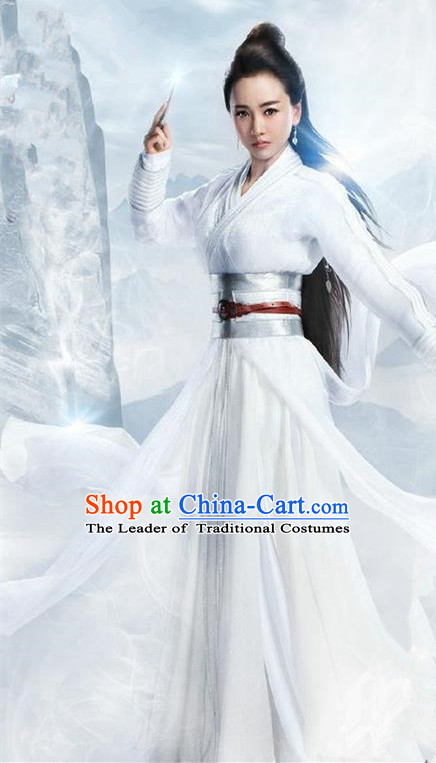Traditional Ancient Chinese Chivalrous Swordswoman Costume, Chinese Ming Dynasty Heroine Young Lady White Dress, Cosplay Chinese Television Drama Flying Daggers Princess Hanfu Clothing for Women