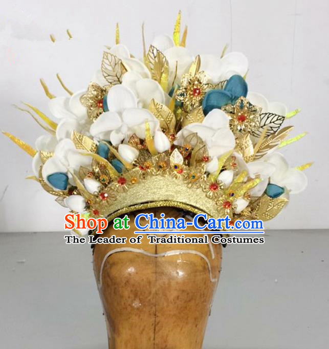 Traditional Ancient Thailand Kingdom Classical Queen Hair Accessories Props, Indonesia Empress Headwear Hair Ornaments Royal Crown for Women