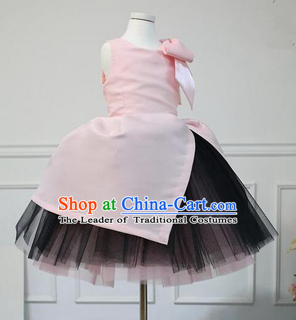 Traditional Chinese Modern Dancing Compere Performance Costume, Children Opening Classic Chorus Singing Group Dance Veil Evening Dress, Modern Dance Classic Dance Pink Bubble Dress for Girls Kids