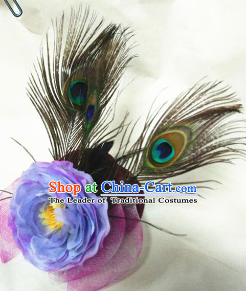 Top Grade Handmade Chinese Classical Hair Accessories, Children China Style Peacock Feathers Peony Princess Wedding Royal Crown Hair Jewellery Hair Clasp for Kids Girls