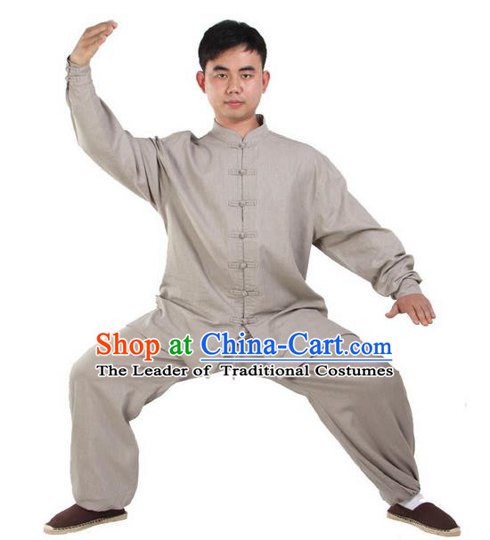 Top Kung Fu Costume Martial Arts Grey Suits Pulian Clothing, Training Costume Tai Ji Uniforms Gongfu Shaolin Wushu Tai Chi Clothing for Men