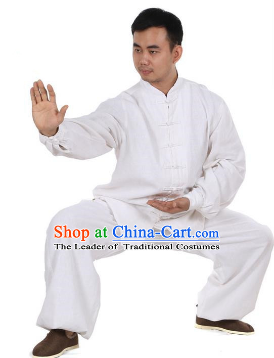 Top Kung Fu Costume Martial Arts White Suits, Training Costume Pulian Clothing Tai Ji Uniforms Gongfu Shaolin Wushu Tai Chi Clothing for Men