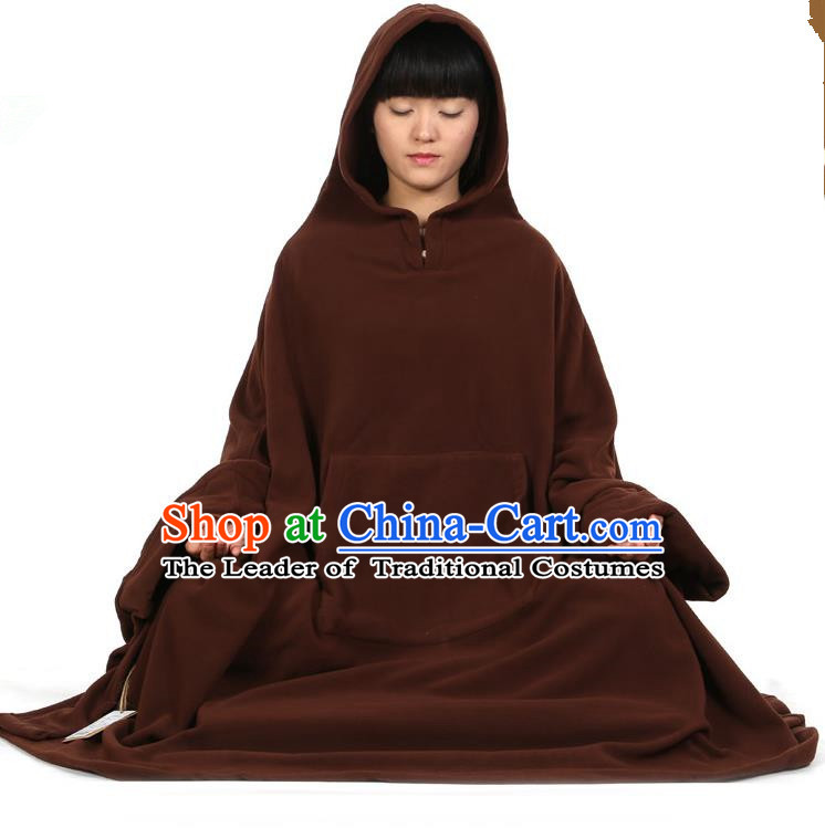 Top Kung Fu Costume Martial Arts Brownness Cloak Pulian Clothing, Tai Ji Mantle Gongfu Shaolin Wushu Tai Chi Meditation Cape for Women