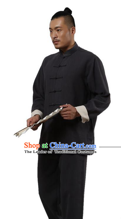 Traditional Chinese Kung Fu Costume Martial Arts Black Ramine Suits Pulian Meditation Clothing, Tai Ji Uniforms Wushu Tai Chi Zen Clothing for Women for Men
