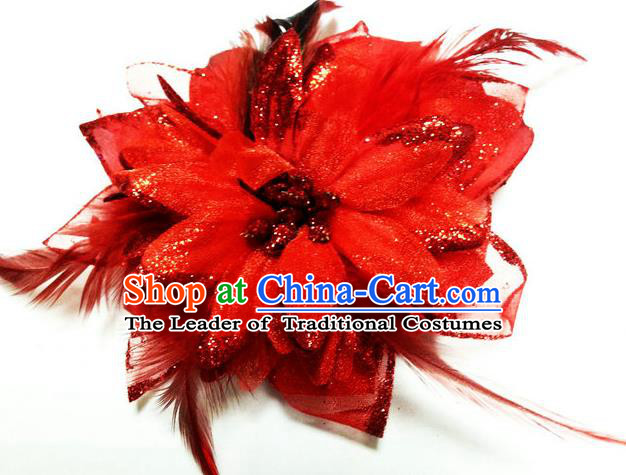 Traditional Chinese Folk Dance Headwear Yangko Hair Accessories, Chinese Classical Dance Red Peony Flower Headpiece Hair Pin for Women