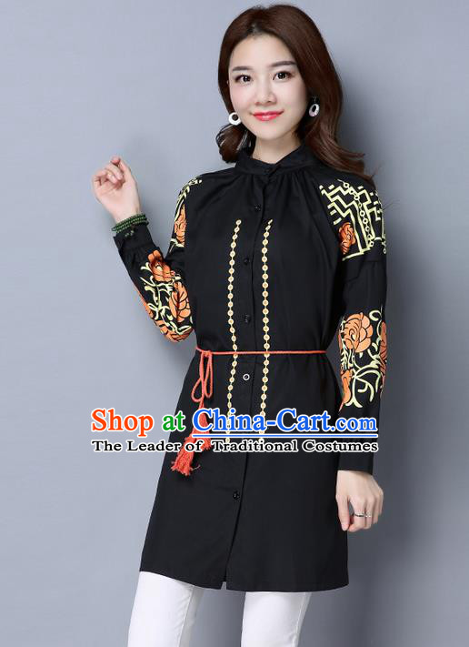 Traditional Chinese National Costume, Elegant Hanfu Dipdye Black Shirt, China Tang Suit Republic of China Chirpaur Blouse Cheong-sam Upper Outer Garment Qipao Shirts Clothing for Women