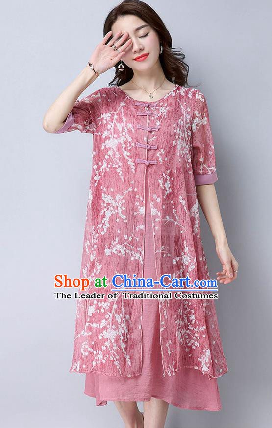 Traditional Ancient Chinese National Costume, Elegant Hanfu Mandarin Qipao Linen Double-deck Red Dress, China Tang Suit Chirpaur Republic of China Cheongsam Upper Outer Garment Elegant Dress Clothing for Women