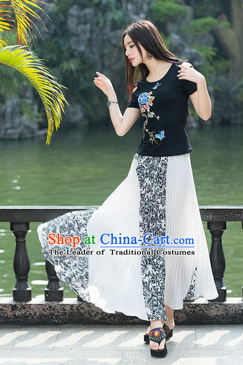 Traditional Ancient Chinese National Pleated Skirt Costume, Elegant Hanfu Chiffon Long White Dress, China Tang Suit Big Swing Bust Skirt for Women