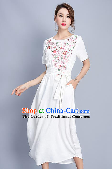 Traditional Ancient Chinese National Costume, Elegant Hanfu Embroidery White Dress, China Tang Suit Chirpaur Elegant Dress Clothing for Women