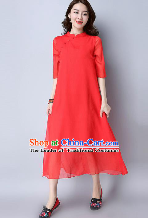Traditional Ancient Chinese National Costume, Elegant Hanfu Mandarin Qipao Stand Collar Red Dress, China Tang Suit Chirpaur Elegant Dress Clothing for Women