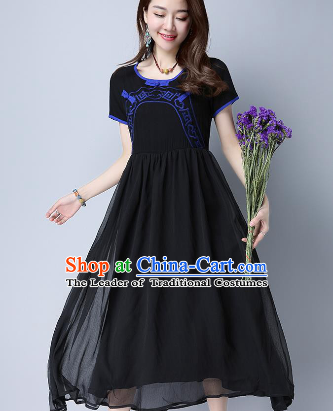 Traditional Ancient Chinese National Costume, Elegant Hanfu Embroidery Black Dress, China Tang Suit Chirpaur Upper Outer Garment Elegant Dress Clothing for Women