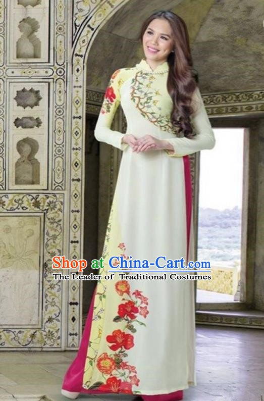 Top Grade Asian Vietnamese Traditional Dress, Vietnam Bride Ao Dai Dress, Princess Wedding Lace Dress and Pants Cheongsam Clothing for Women