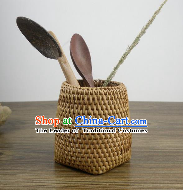 Top Asian Vietnamese Traditional Rattan Plaited Articles Storage Box, Vietnam Handicraft Brush Pot Vase