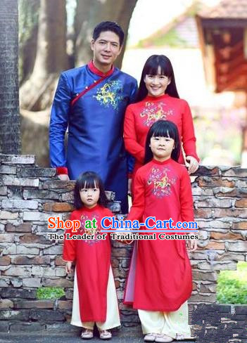 Top Grade Asian Vietnamese Traditional Dress, Vietnam National Family Ao Dai Dress, Vietnam Parent-child Outfit Cheongsam Clothing Complete Set