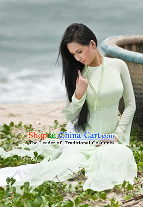 Top Grade Asian Vietnamese Traditional Dress, Vietnam Bride Ao Dai Dress,  Vietnam Princess Wedding White Silk Dress and Loose Pants Cheongsam  Clothing for Women