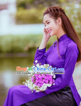 Top Grade Asian Vietnamese Traditional Dress, Vietnam National Female Ao Dai Dress, Vietnam Princess Purple Silk Cheongsam Wedding Clothing for Women